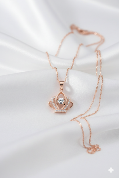Queen Crown Rose Gold Plated Pendant Necklace with American Diamond (CZ)