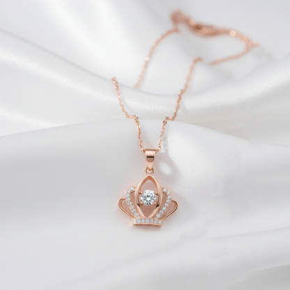 Queen Crown Rose Gold Plated Pendant Necklace with American Diamond (CZ)