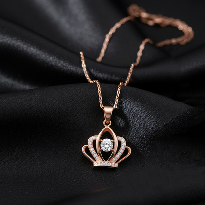 Queen Crown Rose Gold Plated Pendant Necklace with American Diamond (CZ)