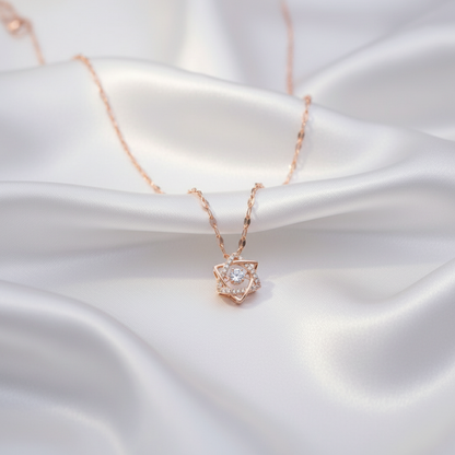 Fancy Rose Gold Plated American Diamond Pendant Necklace for Women & Girls