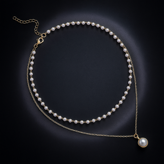 Charming Gold Plated Pearl Double Layered Necklace | Elegant Pendant Necklace for Party & Daily Wear