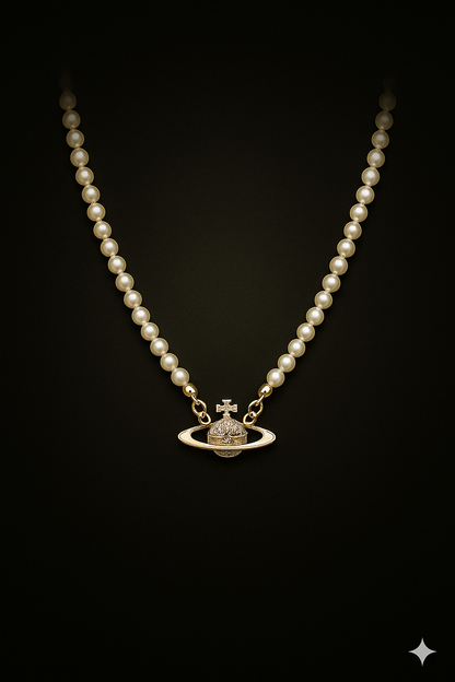 Vivienne Westwood Rose Gold Plated Pearl Planet Pendant Necklace | Adjustable Chain