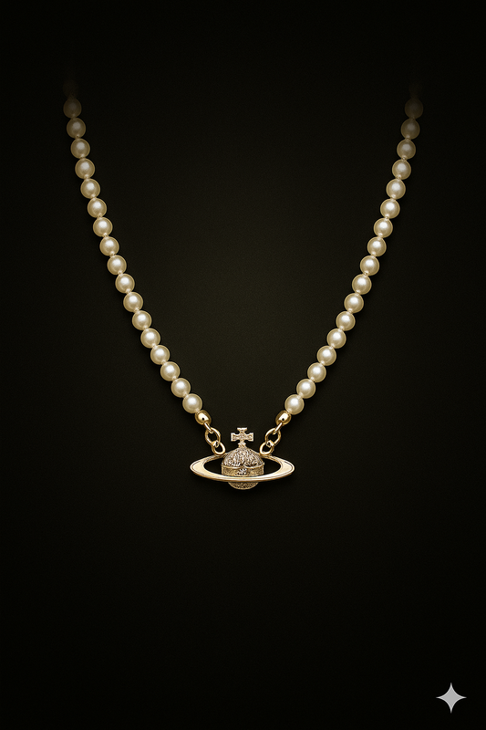 Vivienne Westwood Rose Gold Plated Pearl Planet Pendant Necklace | Adjustable Chain