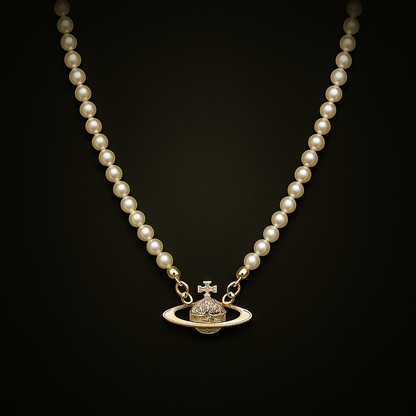 Vivienne Westwood Rose Gold Plated Pearl Planet Pendant Necklace | Adjustable Chain