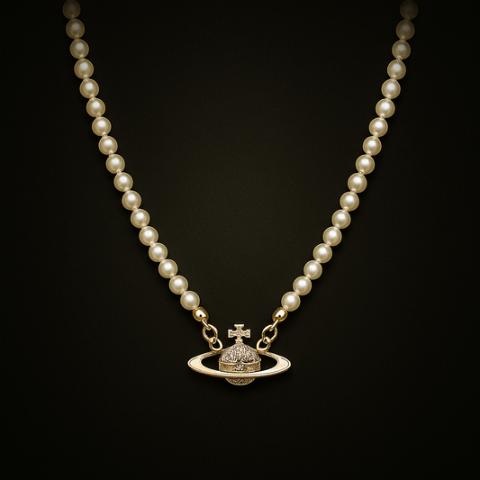 Vivienne Westwood Rose Gold Plated Pearl Planet Pendant Necklace | Adjustable Chain