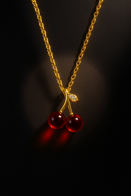 Cute Cherry-Shaped Pendant Necklace for Women – Gold Plated & Adjustable