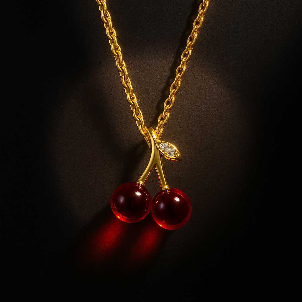 Cute Cherry-Shaped Pendant Necklace for Women – Gold Plated & Adjustable