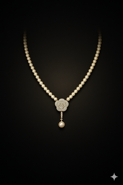 Aurora Blossom Gold Plated Pearl Accent Necklace | Elegant Short Floral Design