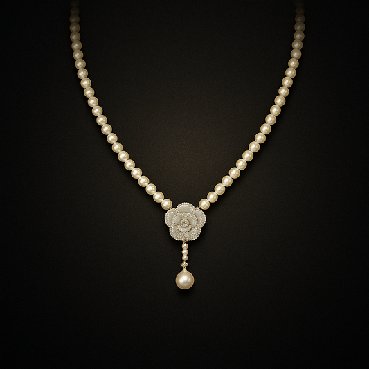 Aurora Blossom Gold Plated Pearl Accent Necklace | Elegant Short Floral Design