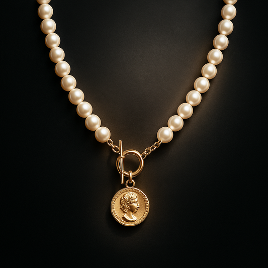 Seoul Grace Pearl & Coin Choker Necklace | Gold Plated Korean Style Clavicle Chain