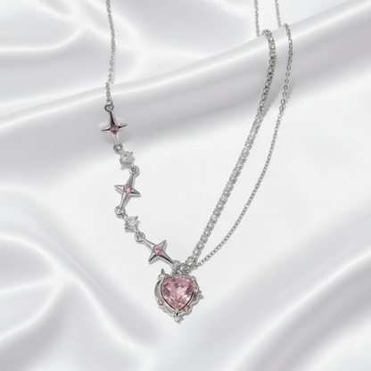 Luna Spark Silver-Plated Star Necklace | Adjustable Pink Diamond Accent