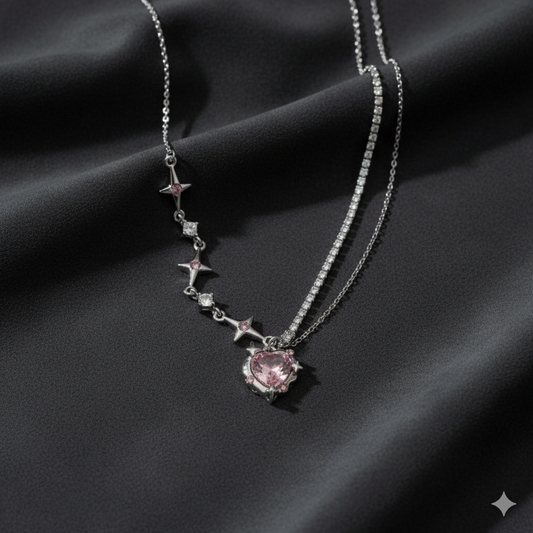 Luna Spark Silver-Plated Star Necklace | Adjustable Pink Diamond Accent