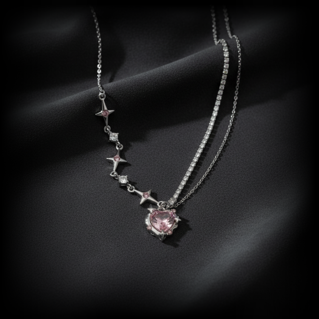 Luna Spark Silver-Plated Star Necklace | Adjustable Pink Diamond Accent
