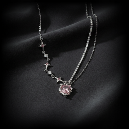 Luna Spark Silver-Plated Star Necklace | Adjustable Pink Diamond Accent