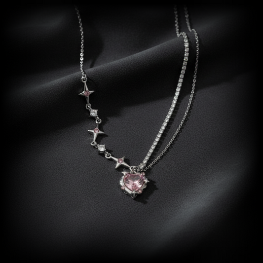 Luna Spark Silver-Plated Star Necklace | Adjustable Pink Diamond Accent
