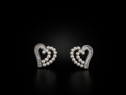 Pearl Heart Embrace | Premium American Diamond Pearl Heart Stud Earrings