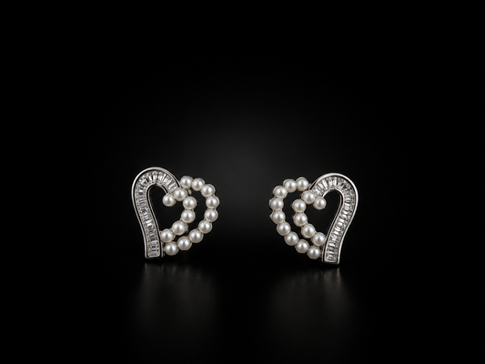 Pearl Heart Embrace | Premium American Diamond Pearl Heart Stud Earrings