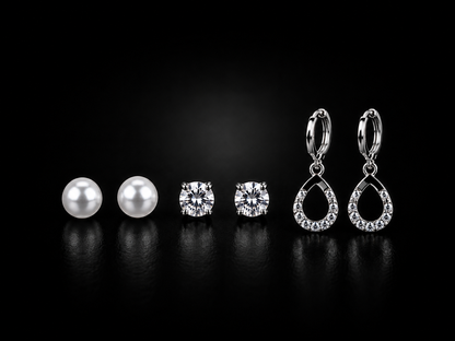 Trinity Éclat Luxe – Premium American Diamond 3-Piece Earring Set