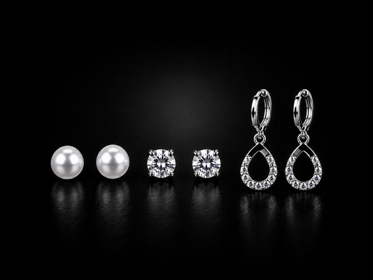 Trinity Éclat Luxe – Premium American Diamond 3-Piece Earring Set